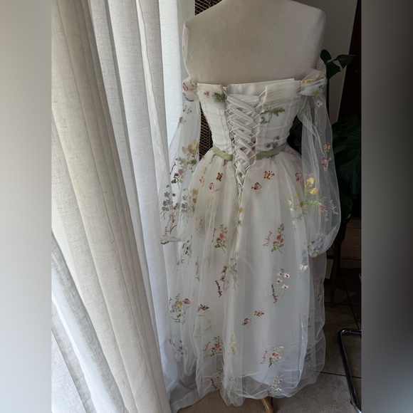 Flower long sleeve‎ embroidery formal maternity tulle Floral Dress bridal - Picture 5 of 7